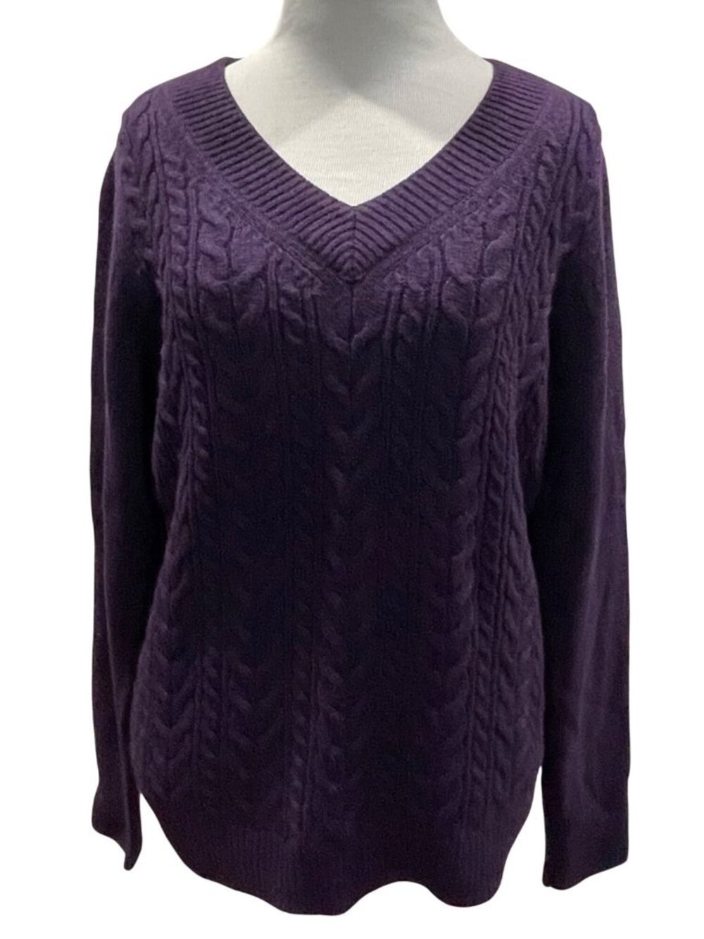 Talbots Lambswool Cable Knit Sweater PL Purple Vibrant Fisherman Preppy Layers